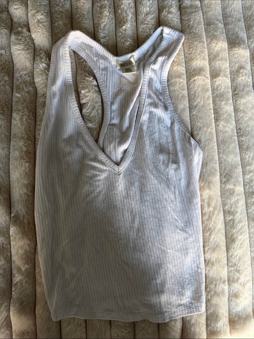 Bozzolo White Ribbed V-Neck Racerback Tank